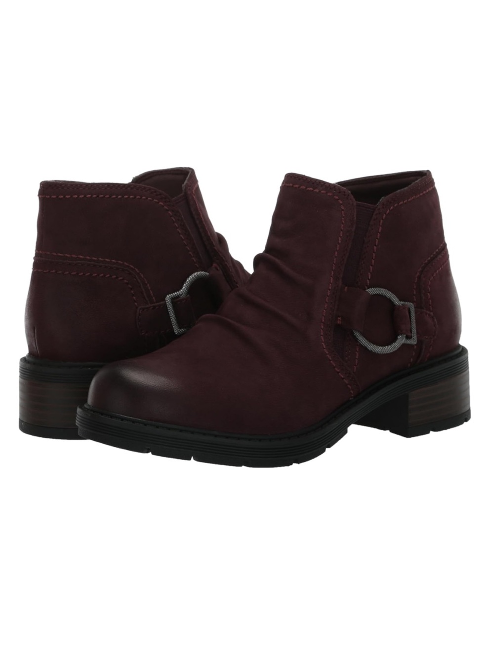 CLARKS Collection Hearth Faye Burgundy Nubuck Ruched Ankle Boots Casual Size 7.5